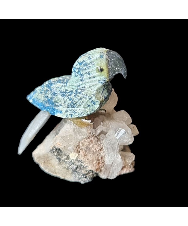 Figurine Oiseau Chrysocolle sur socle Quartz