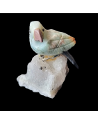 Oiseau Chrysocolle sur socle Quartz