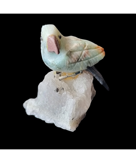 Oiseau Chrysocolle sur socle Quartz