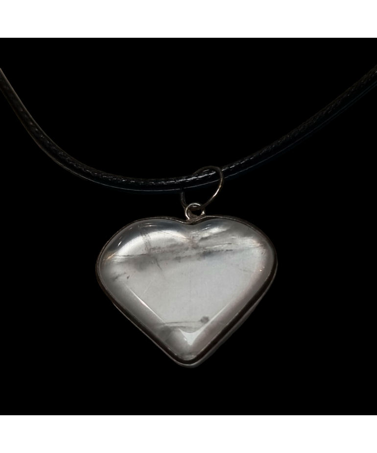 Pendentif Cristal de roche Cœur serti Argent 925