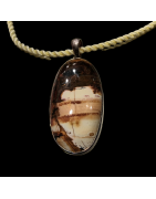 Pendentif Jaspe paysage serti Argent 925 sur cordon