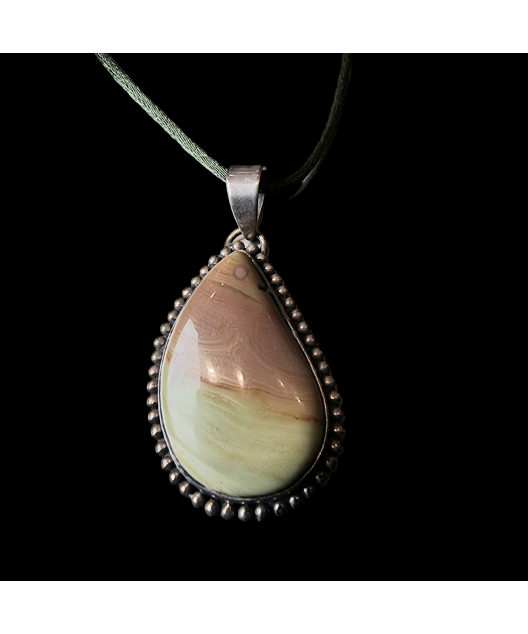 Pendentif Jaspe mokaïte serti Argent 925 sur cordon réglable