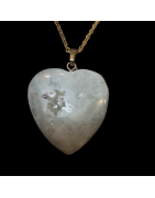 Pendentif Jaspe gris Cœur sur chaîne dorée