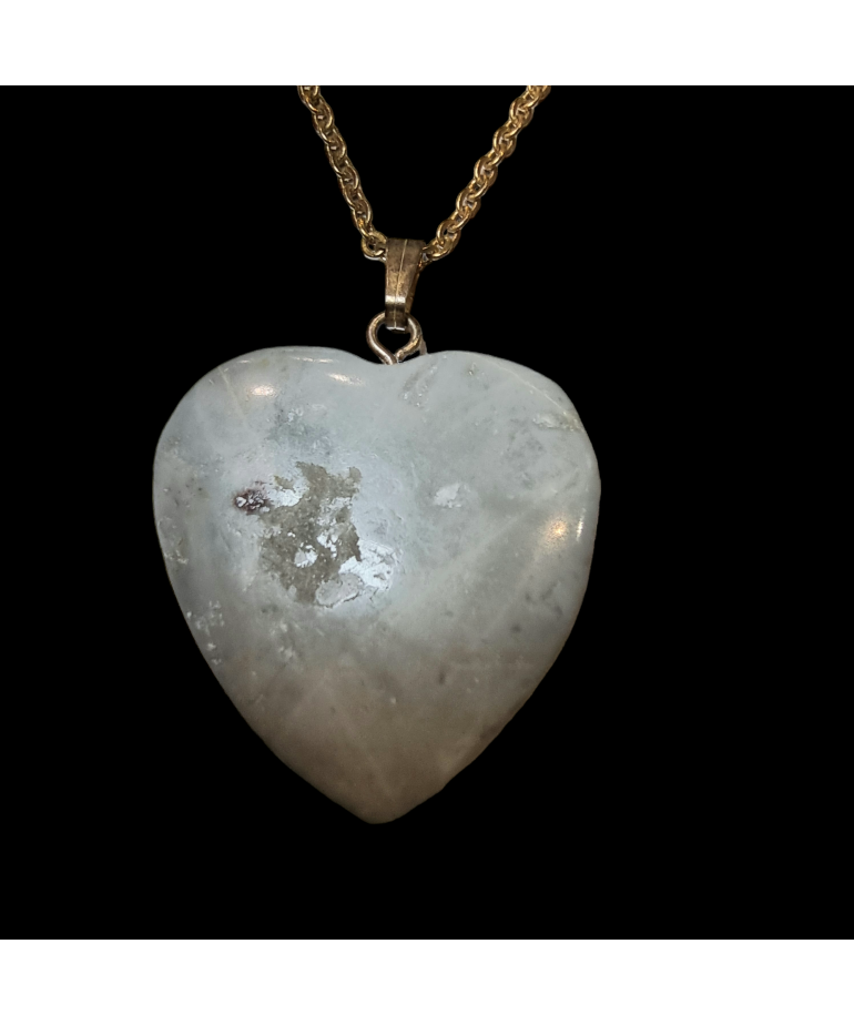 Pendentif Jaspe gris Cœur sur chaîne dorée