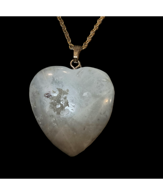 Pendentif Jaspe gris Cœur sur chaîne dorée