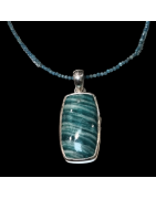 Pendentif Amazonite Argent 925 sur collier pierres facettées
