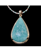 Pendentif Amazonite Argent 925 sur collier pierres facettées Amazonite Tourmaline Aigue marine & Pierre de lune