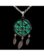 Pendentif Malachite Attrape rêves rond avec chaîne