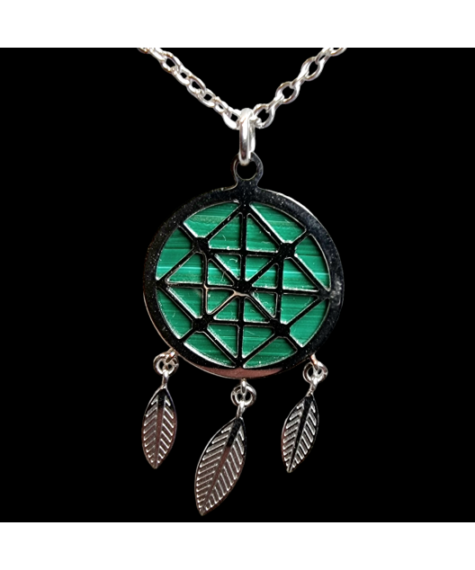 Pendentif Malachite Attrape rêves rond avec chaîne