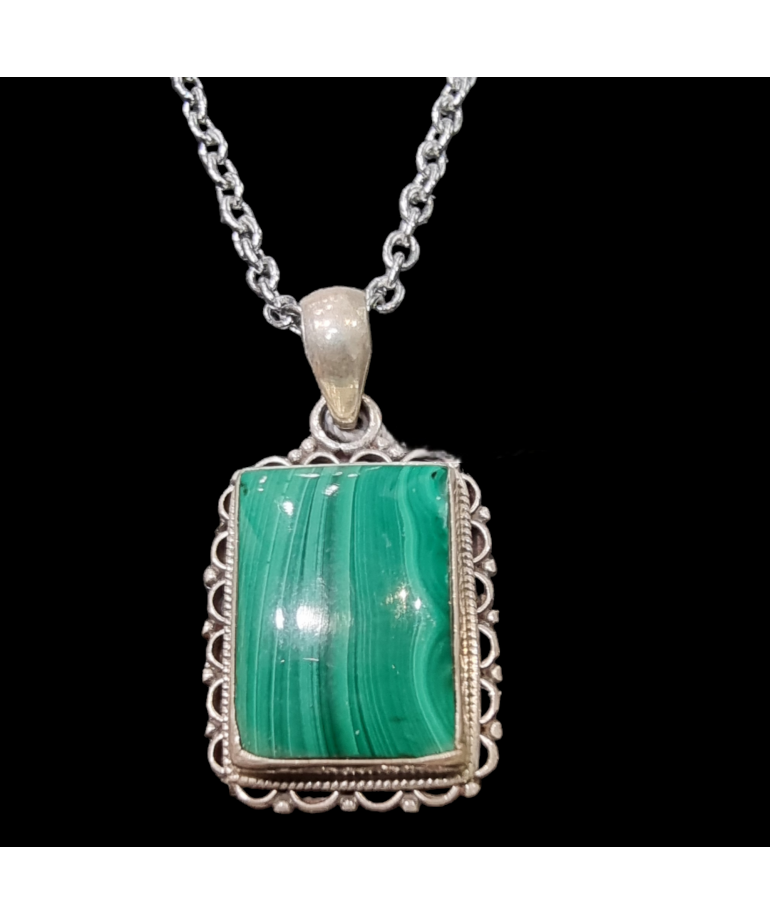 Pendentif Malachite Argent 925 avec chaîne