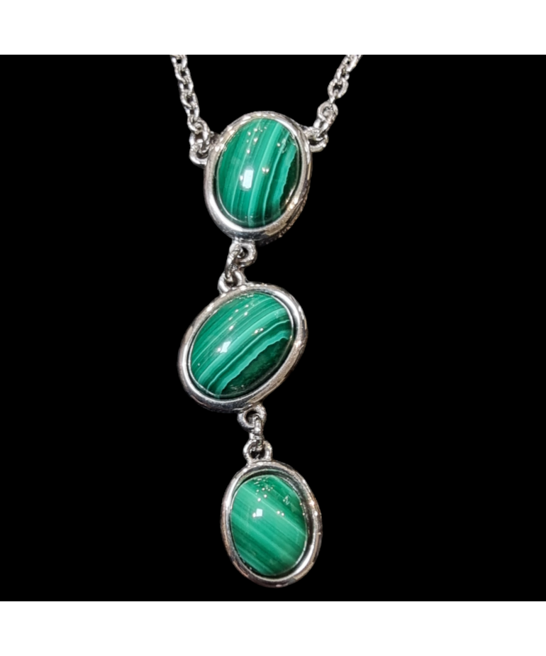 Pendentif Malachite trois pierres avec chaîne