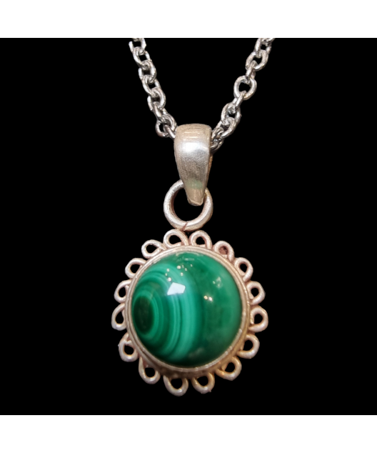 Pendentif Malachite soleil Argent 925 avec chaîne