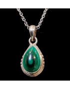 Pendentif Malachite goutte Argent 925 avec chaîne