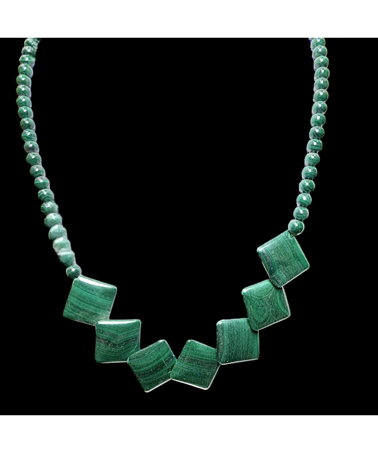 Collier Malachite triangles & pierres rondes