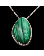 Pendentif Malachite ovale avec chaîne