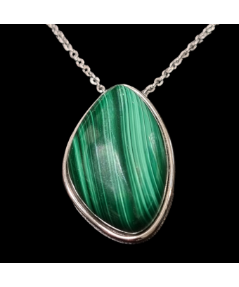 Pendentif Malachite ovale avec chaîne