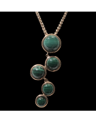 Pendentif Malachite trois pierres avec chaîne plaquée or rosé
