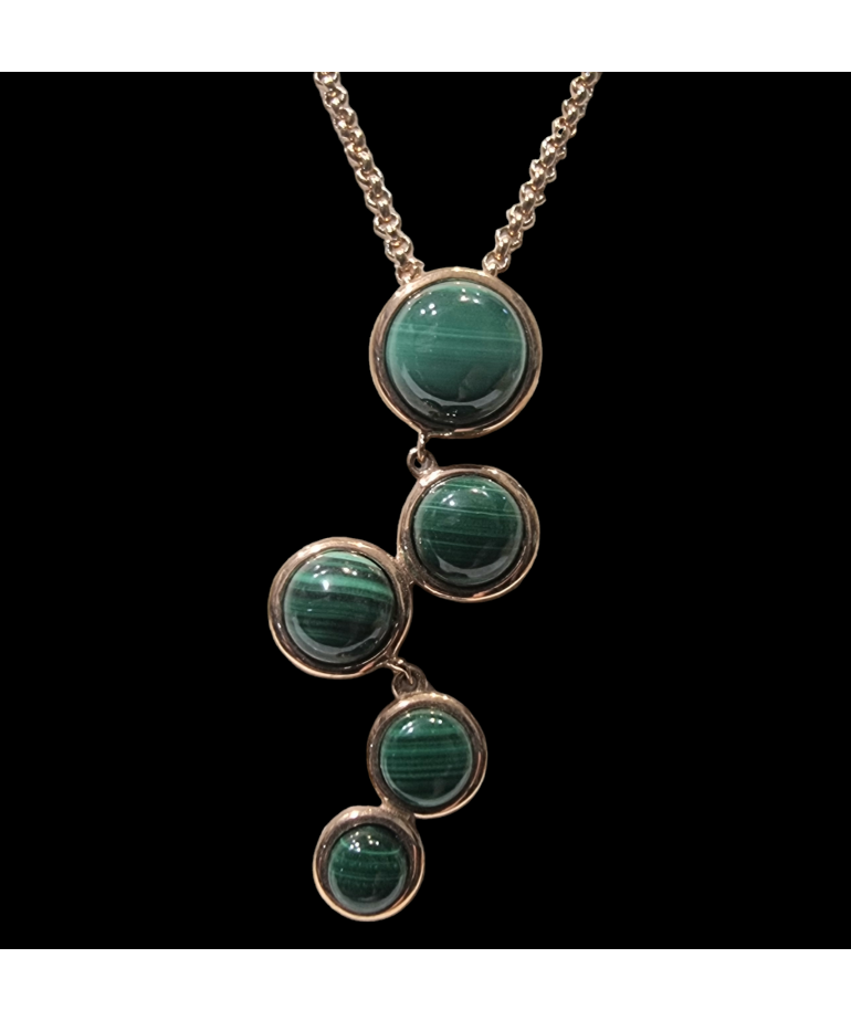 Pendentif Malachite trois pierres avec chaîne plaquée or rosé