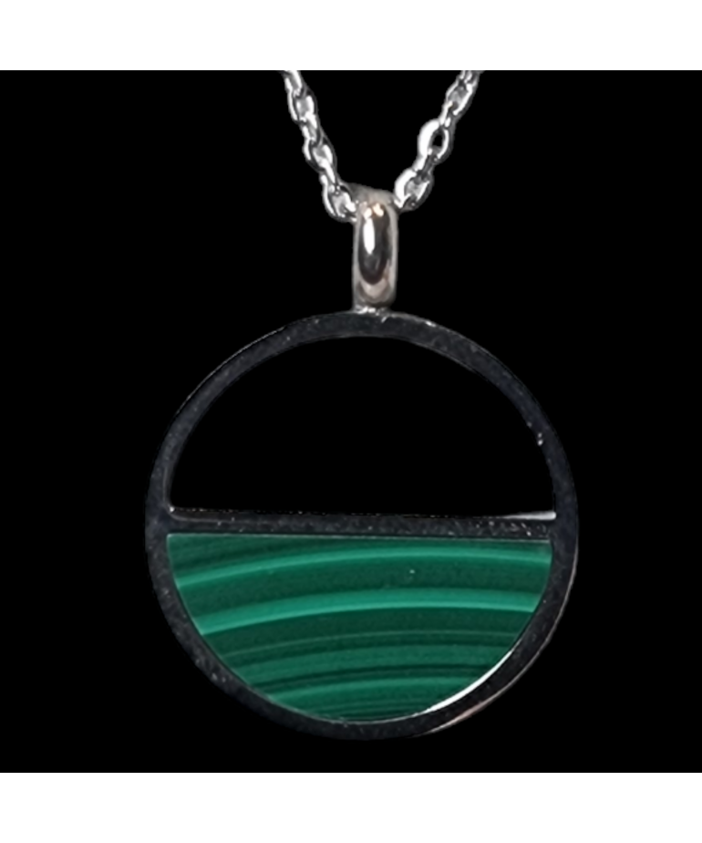 Pendentif Malachite rond avec chaîne