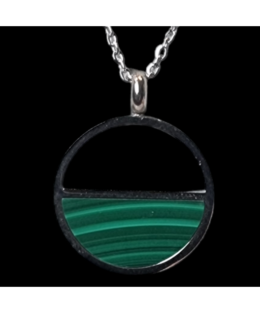 Pendentif Malachite rond avec chaîne