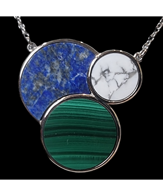 Pendentif Malachite Howlite Sodalite rond avec chaîne