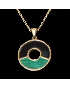 Pendentif Malachite & Onyx rond avec chaîne plaquée or