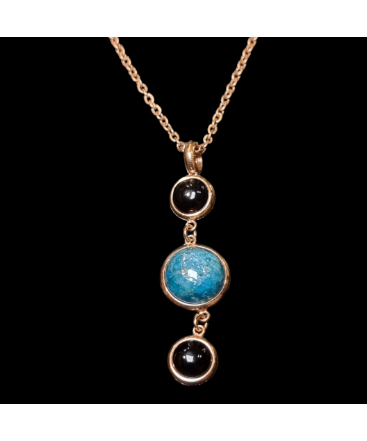 Pendentif Apatite & Onyx avec chaîne plaquée or rosé