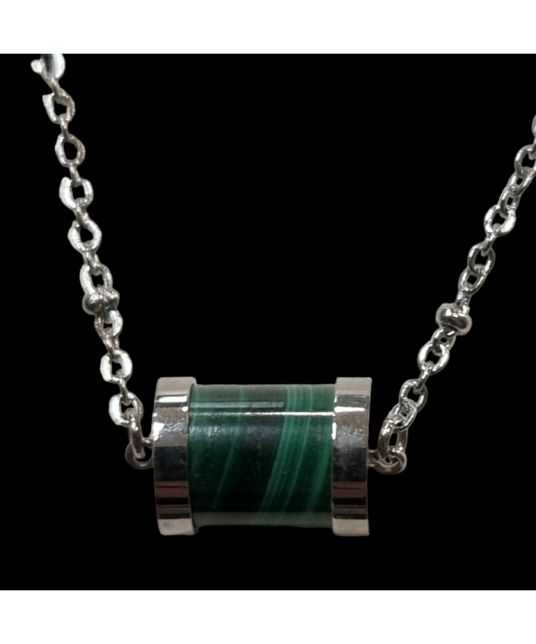 Pendentif Malachite cylindre avec chaîne