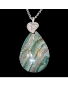 Pendentif Jaspe océan goutte avec chaîne