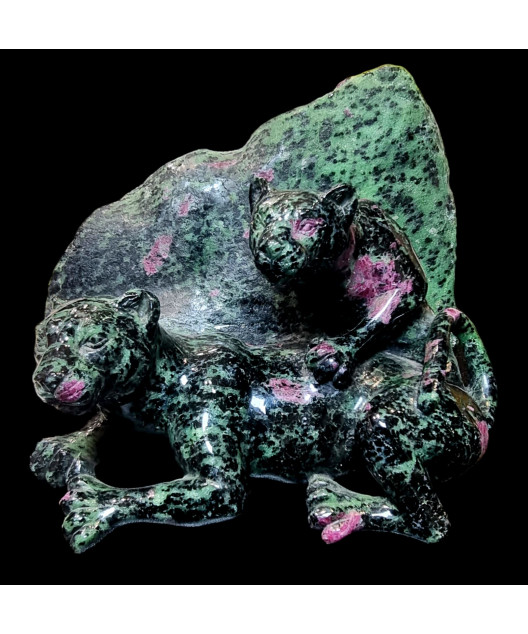 Pierre sculptée Rubis zoïsite Panthères