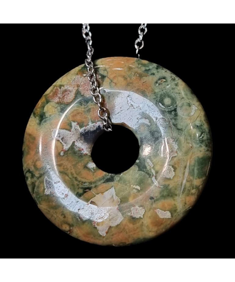 Pendentif Jaspe océan donut avec chaîne