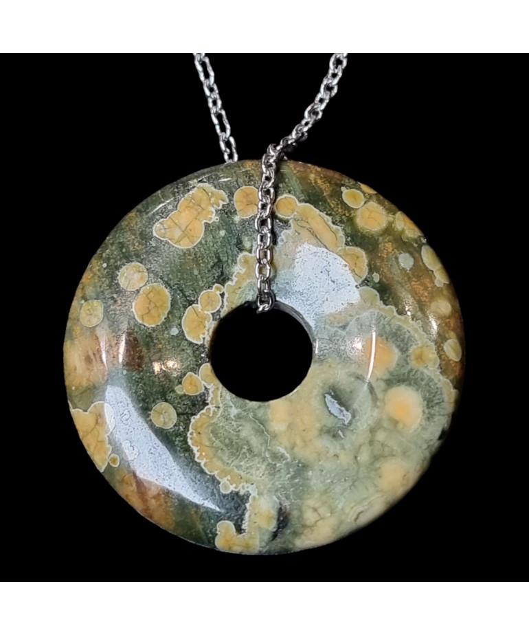 Pendentif Jaspe océan donut avec chaîne