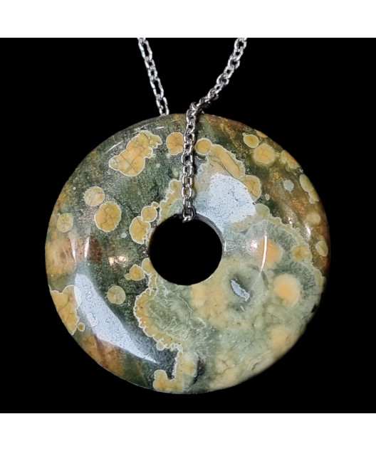 Pendentif Jaspe océan donut avec chaîne