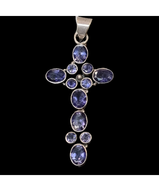 Pendentif Tanzanite sertie Croix Argent 925