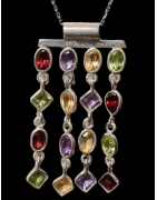 Pendentif Péridot Citrine Améthyste & Grenat Argent 925 avec chaîne