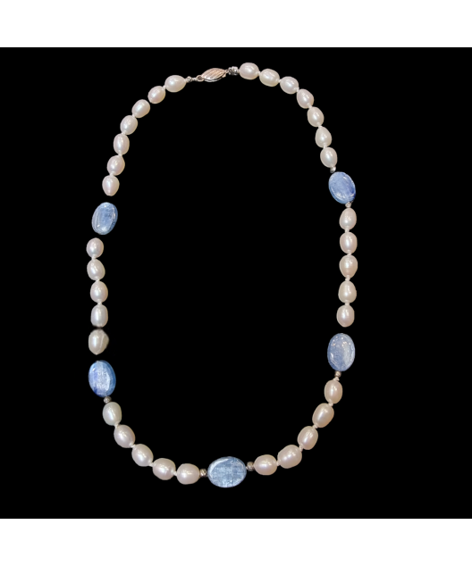 Collier Cyanite & Perles fermoir Argent 925