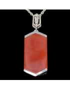 Pendentif Cornaline sertie et chaîne Argent 925