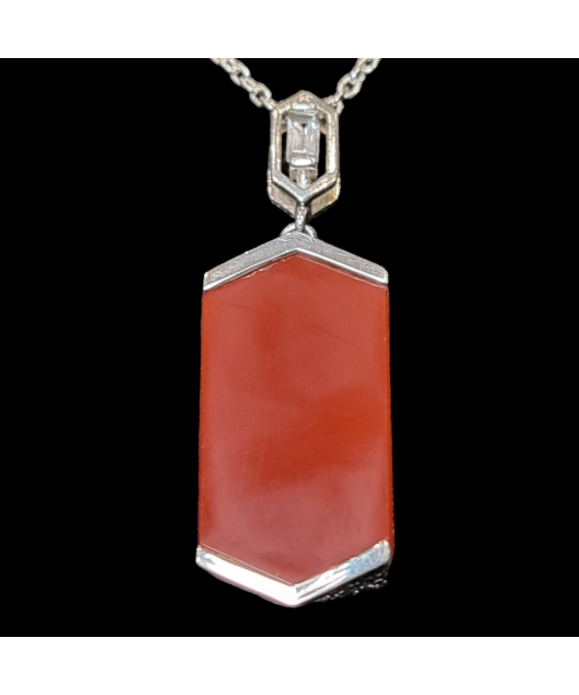 Pendentif Cornaline sertie et chaîne Argent 925