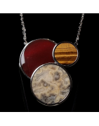 Pendentif Cornaline Œil de tigre & Crazy lace avec chaîne