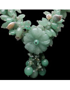 Collier Aventurine verte & Perles bouquet de fleur