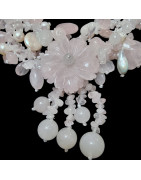 Collier Quartz rose & Perles bouquet de fleur