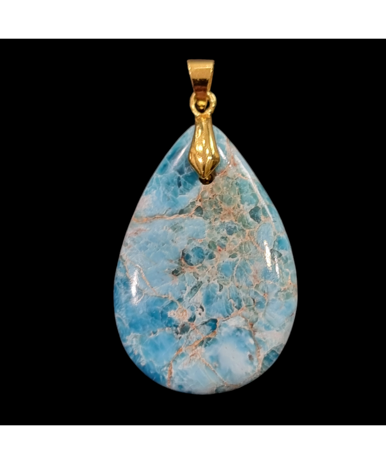 Pendentif Apatite bleue avec bélière dorée