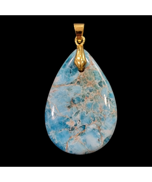 Pendentif Apatite bleue avec bélière dorée