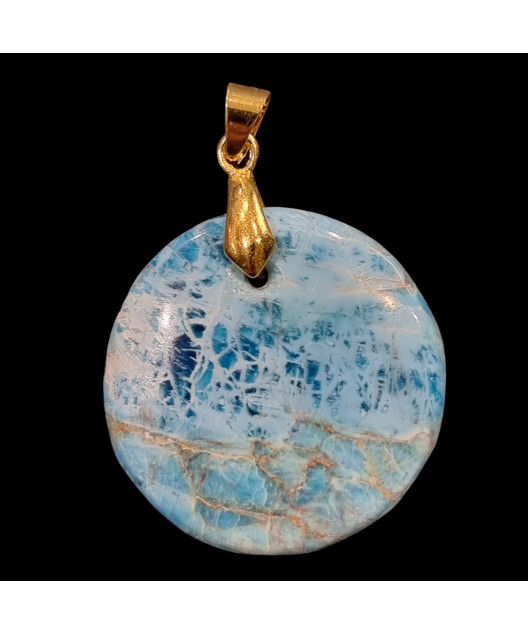 Pendentif Apatite bleue avec bélière dorée