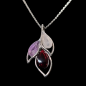 Pendentif Améthyste Grenat & Quartz rose Feuille et chaîne Argent 925