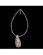 Pendentif Cristal de roche sur collier Pierre de lune facettées Argent 925