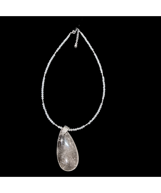 Pendentif Cristal de roche sur collier Pierre de lune facettées Argent 925