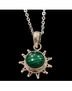 Pendentif Malachite soleil Argent 925 avec chaîne