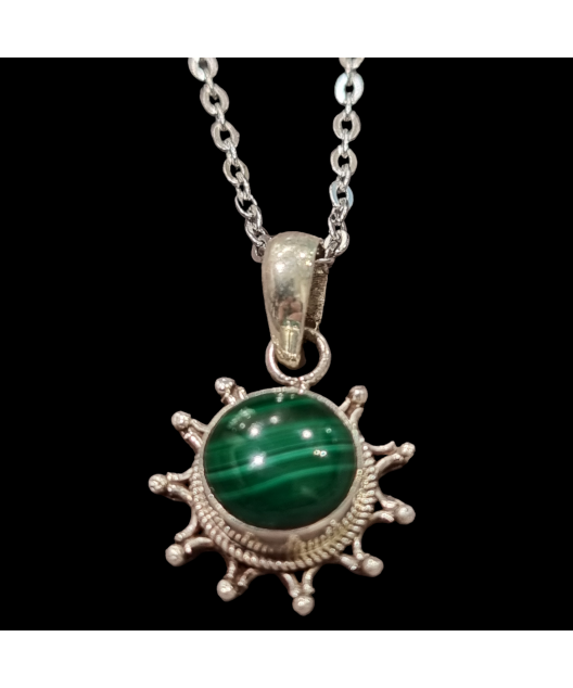 Pendentif Malachite soleil Argent 925 avec chaîne