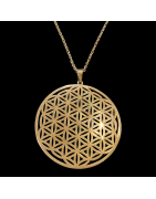 Pendentif Fleur de vie Acier GM doré avec chaîne